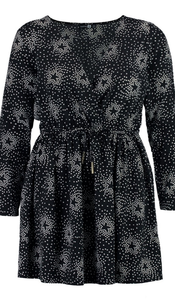 BooHoo star Print woven dress-string tie not incl